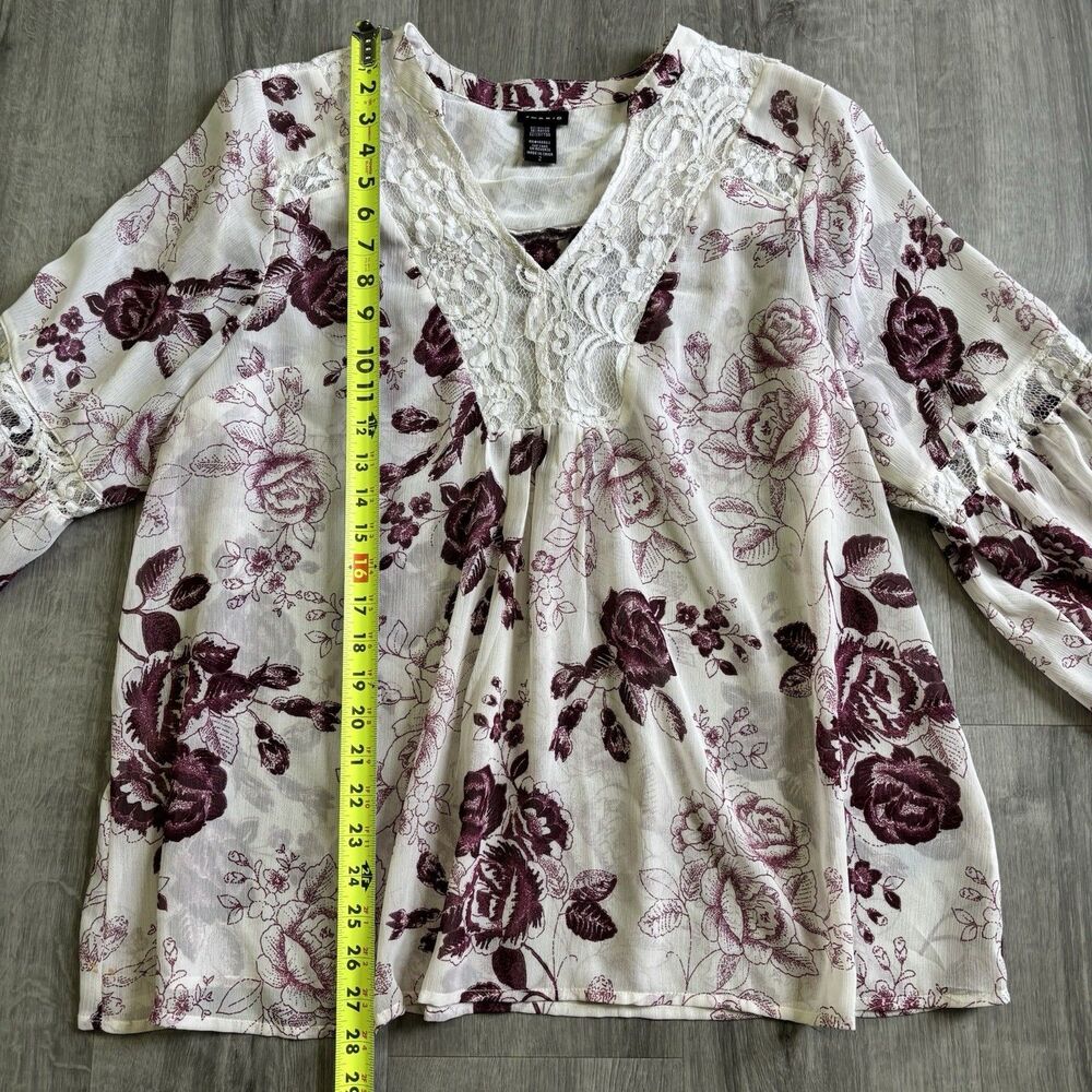 Torrid Floral Sheer Chiffon Top Shirt Blouse Women's Size 2, 2X White Purple - Picture 8 of 11